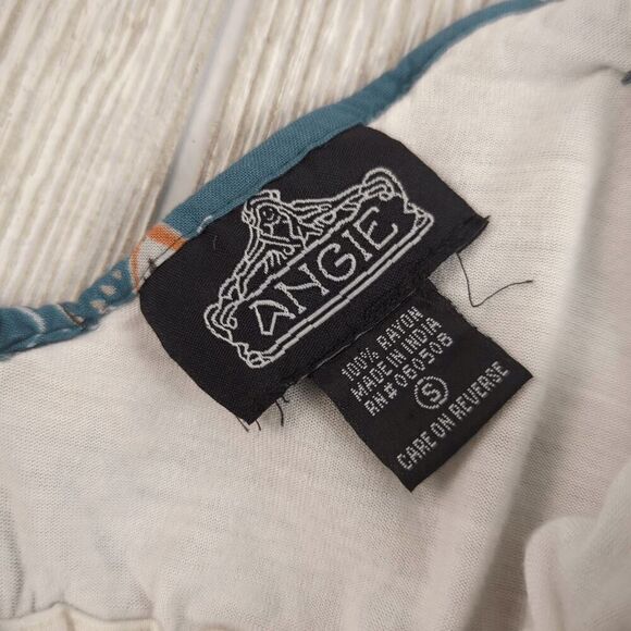 Angie Women's Small Blue Orange Floral BOHO Cropped Top Shirt Sleeveless - Picture 6 of 6